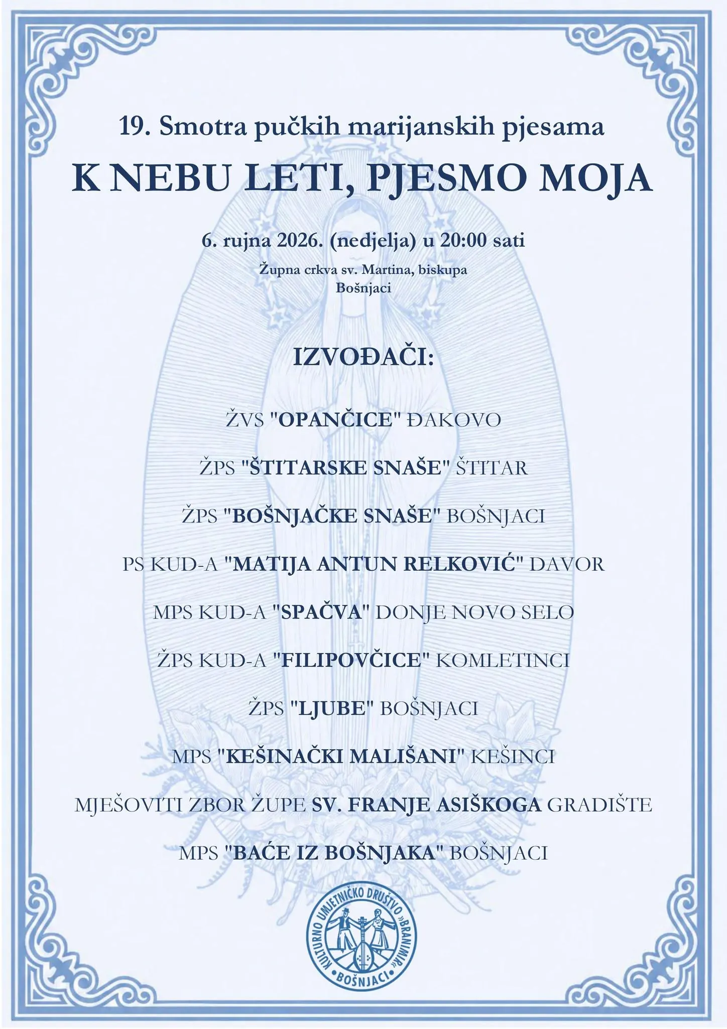 U Bošnjacima 19. Smotra pučkih marijanskih pjesama “K nebu leti, pjesmo moja”